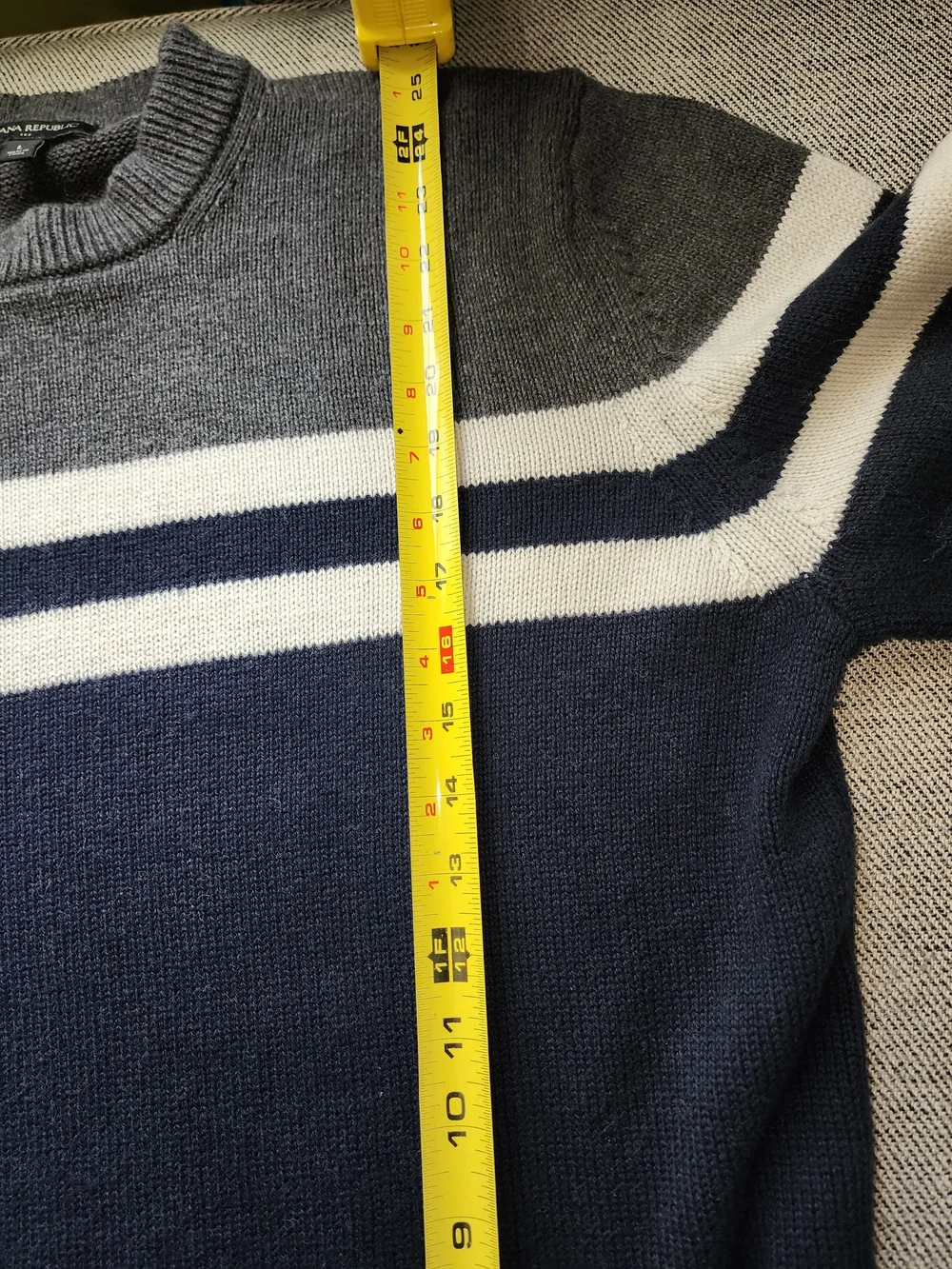 Banana Republic Navy, Gray & White Striped Crewneck Sweater